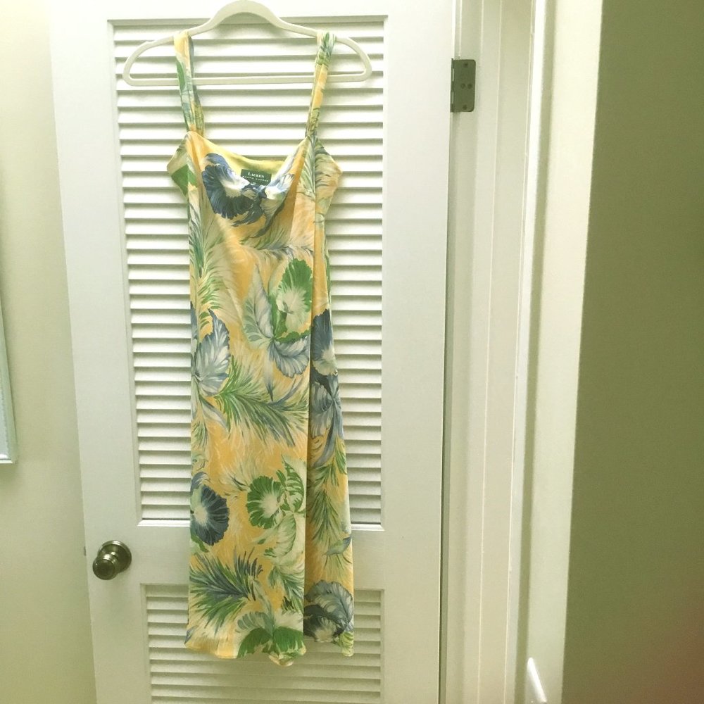 Lauren Ralph Lauren Yellow Silk Floral Dress Sz 10